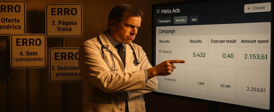 5 erros que fazem médicos perderem dinheiro com tráfego pago (e culparem a plataforma)